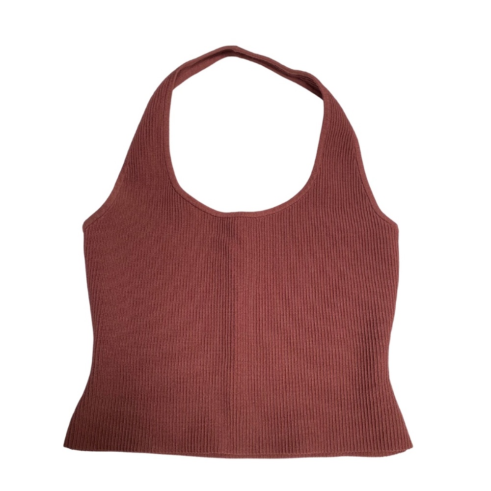 BABATON Sculpt Knit Backless Halter Top in Sundried red